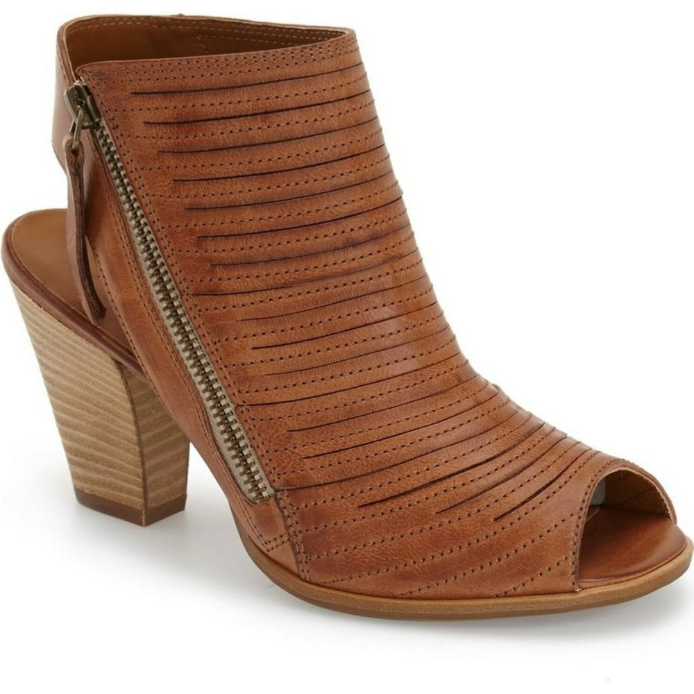 NEW $450 PAUL GREEN Cayanne Leather Peep Sandal BOOTIE CUOIO LEATHER 10.5 (PG4)